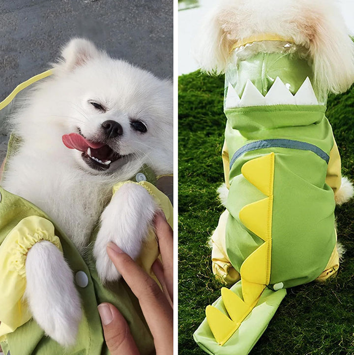 Full-coverage dinosaur raincoat for dogs