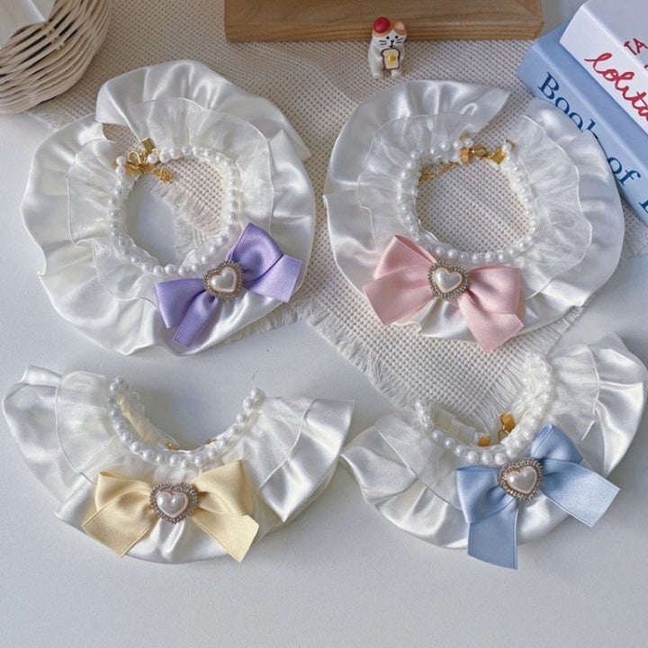 Cute Cream-Colored Bow Pet Collar