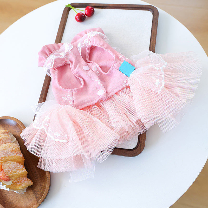 Lace Bow Layered Tulle Pet Dress