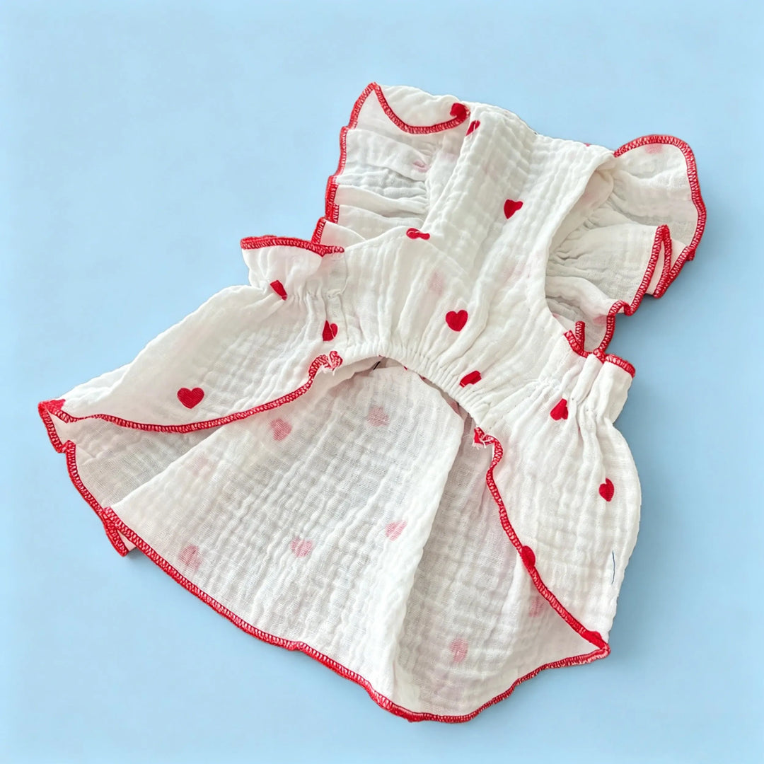 Heart-patterned bow pet dress