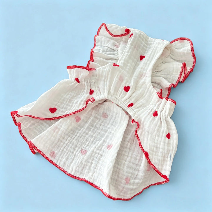 Heart-patterned bow pet dress