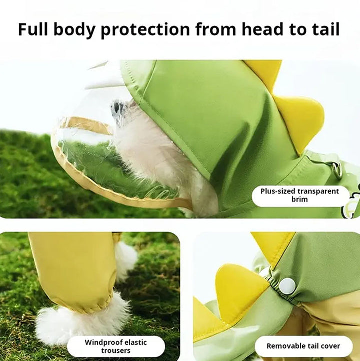 Full-coverage dinosaur raincoat for dogs